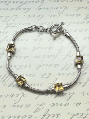 Sterling Silver Toggle Bracelet with Citrine Square Stones